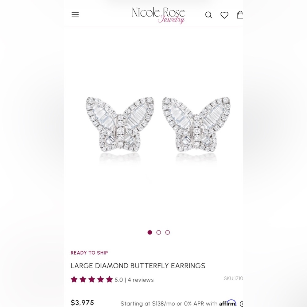 Nicole Rose Jewelry Large Diamond Butterfly Earrings (natural diamonds)
